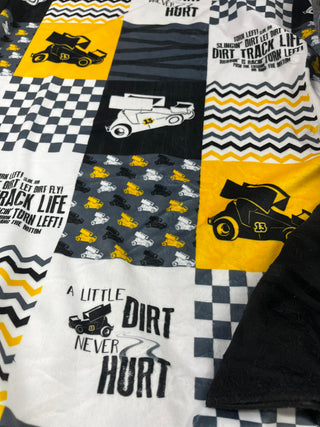 Sprint Cars #13 & Dirt Never Hurt on Quilt Blocks Minky Blanket