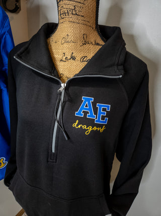 AE Dragons Black Half Zip Pullover - Ladies Fit