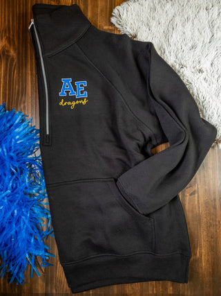 AE Dragons Black Half Zip Pullover - Ladies Fit
