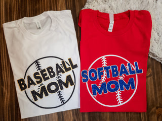 SMALL Softball Mom Red Tee - Blue Sparkle