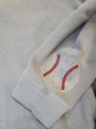 XL Baseball Mom Puff And Rhinestone Dyed Gray Fleece Hoodie