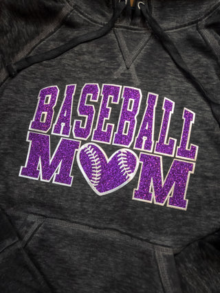 Baseball Mom Fleece Hoodie - Purple Sparkle