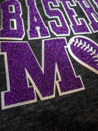 Baseball Mom Fleece Hoodie - Purple Sparkle