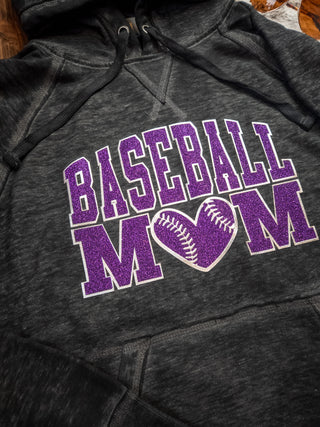Baseball Mom Fleece Hoodie - Purple Sparkle