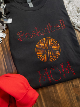 Basketball Mom Rhinestone Tee - Black/Red