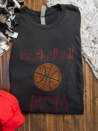 Basketball Mom Rhinestone Tee - Black/Red