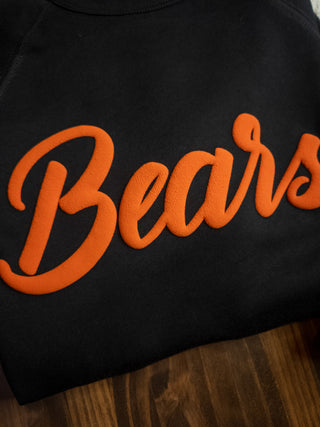 Bears Orange Puff Print Black Crewneck Sweatshirt