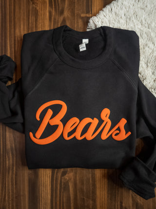 Bears Orange Puff Print Black Crewneck Sweatshirt