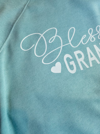 Blessed Grandma Lagoon Raglan Crewneck Sweatshirt
