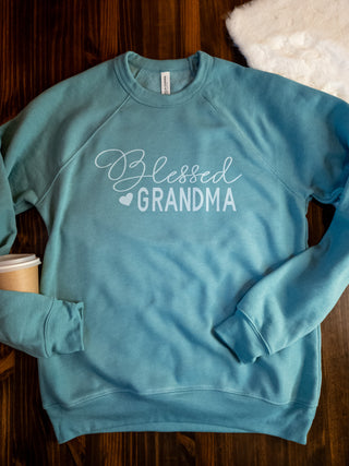 Blessed Grandma Lagoon Raglan Crewneck Sweatshirt