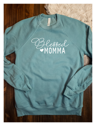 Blessed Momma Lagoon Raglan Crewneck Sweatshirt