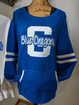 Blue Dragons G Rhinestone Blue Varsity Crewneck - Ladies Fit