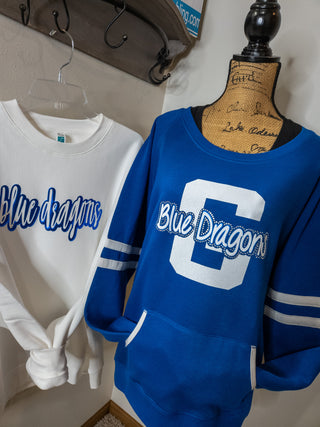 Blue Dragons G Rhinestone Blue Varsity Crewneck - Ladies Fit