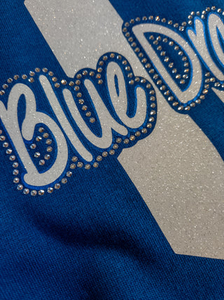 Blue Dragons G Rhinestone Blue Varsity Crewneck - Ladies Fit