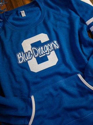Blue Dragons G Rhinestone Blue Varsity Crewneck - Ladies Fit