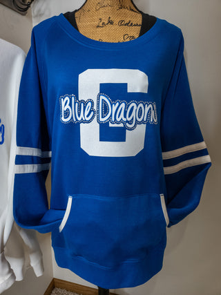 Blue Dragons G Rhinestone Blue Varsity Crewneck - Ladies Fit