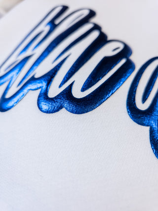 Blue Dragons Blue Metallic Puff White Plush Crewneck Sweatshirt