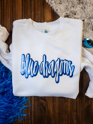 Blue Dragons Blue Metallic Puff White Plush Crewneck Sweatshirt