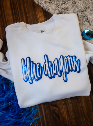 Blue Dragons Blue Metallic Puff White Plush Crewneck Sweatshirt