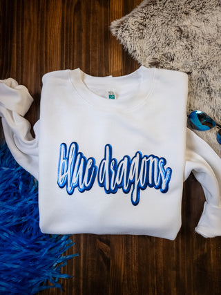 Blue Dragons Blue Metallic Puff White Plush Crewneck Sweatshirt