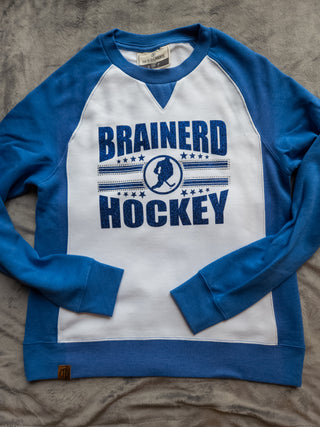 Brainerd Hockey Rhinestone Blue League Crewneck - Ladies Fit
