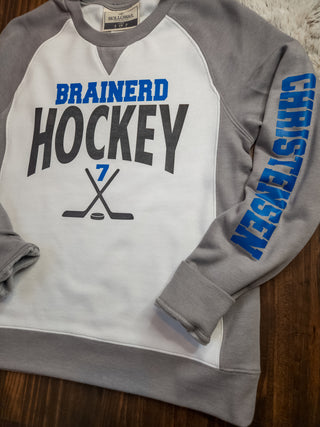 Brainerd Hockey Gray League Crewneck With Personalized Number