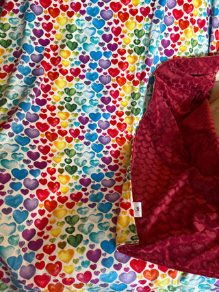Bright Colorful Watercolor Hearts Double Sided Minky Blanket - Ready to Ship