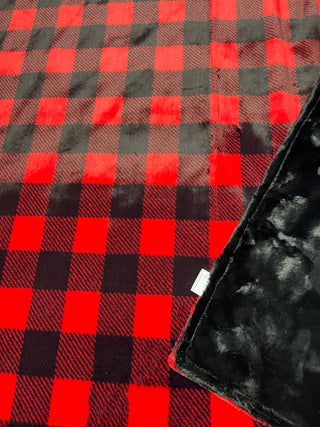 Red & Black Buffalo Plaid Minky Blankets w/Black Hide  *Choose size