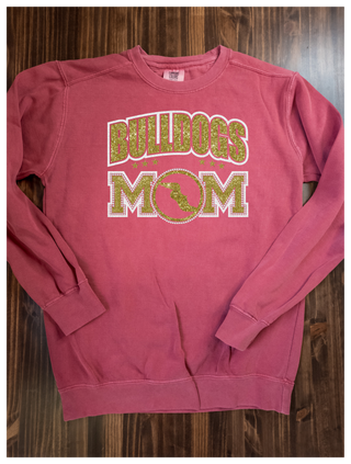 Bulldogs Track Mom Rhinestone Crimson Dyed Crewneck Sweatshirt