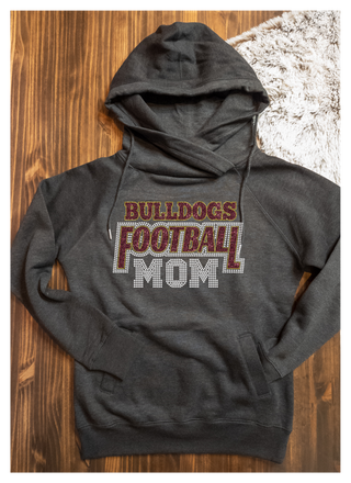Bulldogs Football Mom Rhinestone Funnel Neck - Ladies Fit
