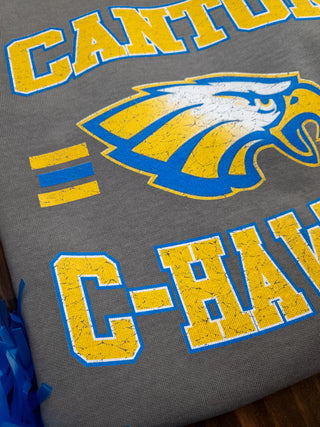 Canton C-Hawks Mascot Dyed Fleece Gray Crewneck Sweatshirt