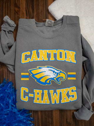 Canton C-Hawks Mascot Dyed Fleece Gray Crewneck Sweatshirt
