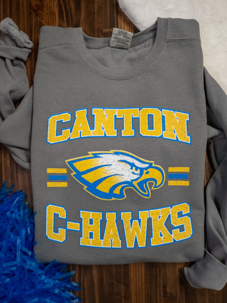 Canton C-Hawks Mascot Dyed Fleece Gray Crewneck Sweatshirt