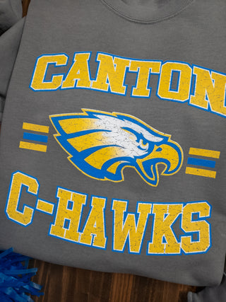 Canton C-Hawks Mascot Dyed Fleece Gray Crewneck Sweatshirt