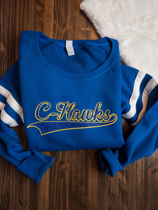 C-Hawks Blue Varsity Crewneck - Ladies Fit
