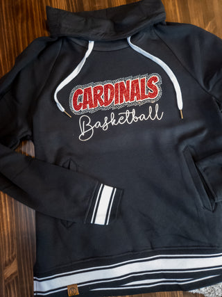 Cardinals Basketball Rhinestone Black Cowl Neck