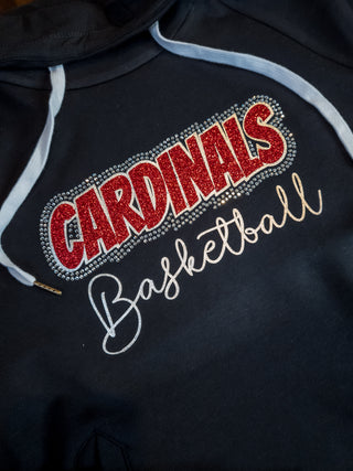 Cardinals Basketball Rhinestone Black Cowl Neck