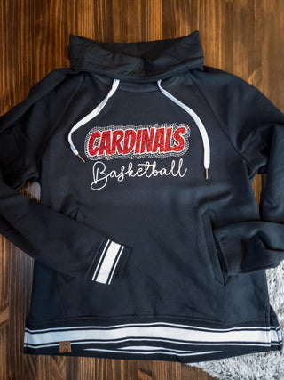 Cardinals Basketball Rhinestone Black Cowl Neck