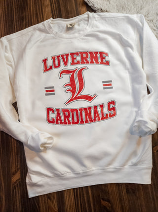 Luverne Cardinals Dyed Fleece White Crewneck Sweatshirt