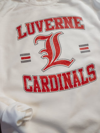 Luverne Cardinals Dyed Fleece White Crewneck Sweatshirt