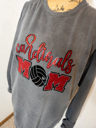 Cardinals Volleyball Mom Dyed Crewneck Sweatshirt