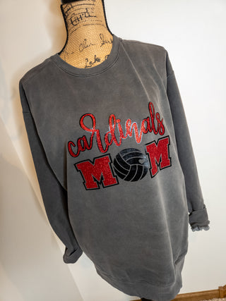 Cardinals Volleyball Mom Dyed Crewneck Sweatshirt