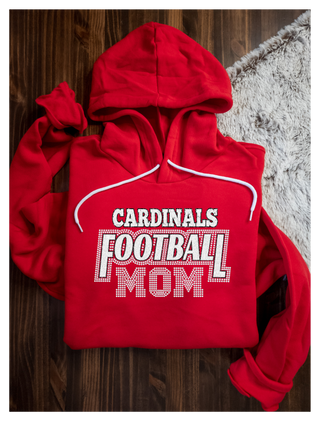 Cardinals Football Mom Rhinestones Red Fleece Hoodie