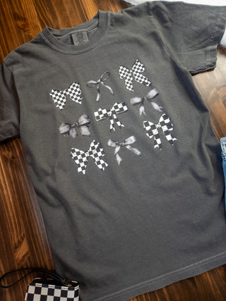 Checkered Bows Pepper Dyed Tee