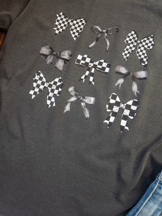 Checkered Bows Pepper Dyed Tee