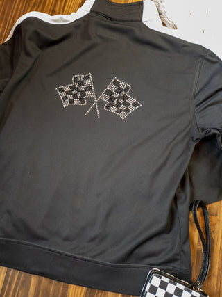 Checkered Flag Rhinestone Full Zip Jacket