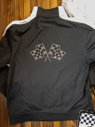 Checkered Flag Rhinestone Full Zip Jacket