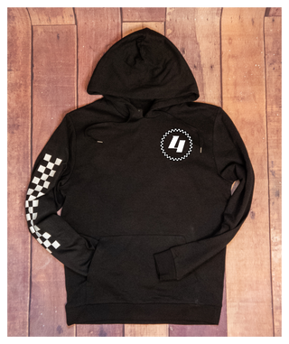 Personalized Race Number With Checkered Sleeve Black Hooded Sweatshirt