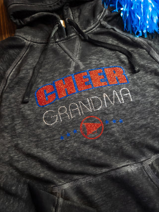 Cheer Grandma Rhinestone Fleece Hoodie - Blue/Red