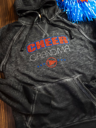 Cheer Grandma Rhinestone Fleece Hoodie - Blue/Red